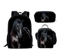 fifbird Set zaino scuola Cosmo esterno per studenti, borsa termica per il pranzo, 3 pezzi, Cavallo nero, Taglia unica, Zaini Daypack