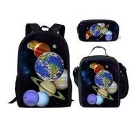 fifbird Set zaino scuola Cosmo esterno per studenti, borsa termica per il pranzo, 3 pezzi, Galaxy Planet3, Taglia unica, Zaini Daypack