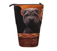 fifbird Shar Pei - Astuccio telescopico per matite e matite, con cerniera, per trucchi e penne, motivo: cucciolo di cane grigio, Multicolore, Taglia unica, Astuccio telescopico