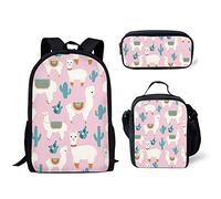 fifbird Zainetto con stampa 3D Dino, borsa termica per il pranzo, astuccio per la scuola, set di 3 borse a tracolla per bambini, Llama Cactus, Taglia unica, Zaini Daypack