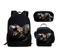 fifbird Zainetto con stampa 3D Dino, borsa termica per il pranzo, astuccio per la scuola, set di 3 borse a tracolla per bambini, Cool Multi, Taglia unica, Zaini Daypack