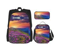 fifbird Zaino musicale di grande capacità, borsa per il pranzo, astuccio combinato, set da 3 pezzi, per la scuola media, Natura Viola F, Taglia unica, Zaini Daypack