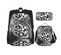 fifbird Zaino musicale di grande capacità, borsa per il pranzo, astuccio combinato, set da 3 pezzi, per la scuola media, Tema musicale M, Taglia unica, Zaini Daypack