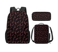 fifbird Zaino per computer portatile, portapranzo, portapenne, set da 3 pezzi, zaino per la scuola, personalizzato, alla moda, con stampa di cavalli, Musica Dream-rosso, Taglia unica, Zaini Daypack
