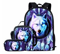 fifbird Zaino per ragazzi e ragazze, set di 3 borse per la scuola, include librerie, portapranzo isolato, astuccio portapranzo, Acchiappasogni W, Taglia unica, Zaini Daypack