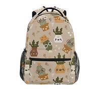 fifbird Zaino unisex carino con coccodrilli in stile cartone animato bianco, borsa da viaggio per computer portatile, borsa per libri per lavoro, carini cactus kawaii piante grasse, kaki, zaino per la