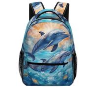 fifbird Zaino unisex con due delfini felici, zaino da viaggio per computer portatile, borsa a tracolla per la scuola