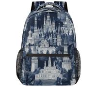 fifbird Zaino unisex grande con scomparto per computer portatile, per adulti, per lavoro, viaggi e scuola, università, Colore-Dark Blue City, Taglia unica