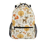 fifbird Zaino unisex in gomma bianca, per computer portatile, scuola, viaggi, libri, per lavoro, animali autunnali, riccio, volpe, cervo, uccello, zaino per la scuola