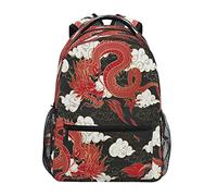 fifbird Zaino unisex rosso drago cinese e nuvole scuola per libri da viaggio per studenti, zaino drago