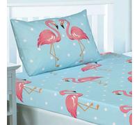 Fifi Flamingo Blu Set Di Lenzuola Fitted Doppio E Due Federe Per Bambini Ragazze