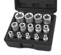 FIFIBANG 14 pezzi Chiavi a Bussola E-Torx a Stella, Set di Bussole Profilo E4 - E24, Di bussole a stella E-TORX femmina con custodia 1/2", 1/4", 3/8"(Nero)