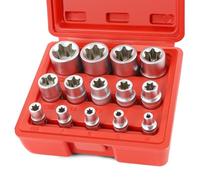 FIFIBANG 14 pezzi Chiavi a Bussola E-Torx a Stella, Set di Bussole Profilo E4 - E24, Di bussole a stella E-TORX femmina con custodia 1/2", 1/4", 3/8"(Rosso)