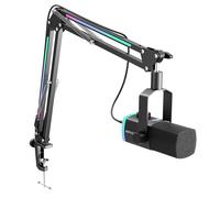 FIFINE AM8PROT - Microfono da gioco con braccio RGB per streaming, podcast, microfono dinamico XLR/USB con controllo mixer, tocca per disattivare il suono per PC/computer/laptop/Mac/Audio Mixer