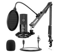 FIFINE Condensatore a Microfono studio kit, USB Microfono Computer con Braccio per Microfoni Regolabile e Filtro Anti-pop per Strumenti Voice Overs Registrazione Podcasting YouTube Gaming