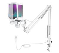FIFINE Gaming Mikrofon PC, USB Microphone für PS4 PS5 Mac, mit Mikrofon Ständer, Stummschalttaste, Popfilter, Shock Mount, für Streaming Podcast Studio (Microfono con Braccio, Bianco-Braccio)