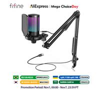 FIFINE Kit microfono da gioco USB per PC, set microfono cardioide a condensatore PS4/5 con pulsante di disattivazione/RGB/supporto per braccio, per streaming video-A6T