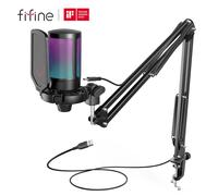 FIFINE Kit microfono da gioco USB per PC, set microfono cardioide a condensatore PS4/5 con pulsante di disattivazione/RGB/supporto per braccio, per streaming video-A6T