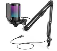 FIFINE Kit microfono da gioco USB per PC, set microfono cardioide a condensatore PS4/5 con pulsante di disattivazione/RGB/supporto per braccio, per streaming video-A6T