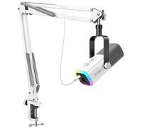 FIFINE Kit microfono da gioco USB/XLR con jack per cuffie/braccio RGB/boom, set microfono dinamico per PC PS5/4 Mixer AmpliGame White-AM8TW