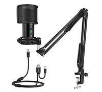 FIFINE Kit microfono USB per gaming, streaming per PC, set microfono a condensatore con braccio stand pulsante mute e guadagno, set microfono studio per registrazione podcast Twitch Discord YouTube