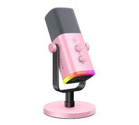 Fifine Microfone Dinâmico USB - Microfone Gamer - Microfone Dinâmico - Microfone vocal cardioide dinâmico - para PC ou Mac - Iluminação LED RGB - Microfone de Mesa - Com Fio - Rosa - AmpliGame AM8P