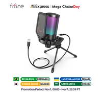 FIFINE Microfono da gioco a condensatore USB, per PC PS4 PS5 MAC con supporto antiurto per filtro pop e controllo del guadagno per podcast, Ampligame A6V