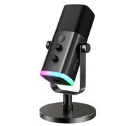 FIFINE Microfono dinamico USB/XLR per la registrazione di podcast, microfono per PC e videogiochi in streaming con luce RGB, pulsante mute, jack per cuffie, supporto da tavolo, microfono vocale per