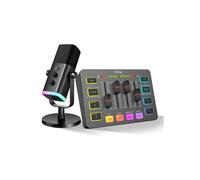 FIFINE Microfono dinamico USB/XLR per streaming, mixer audio da gioco, mixer PC RGB