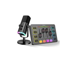 FIFINE Microfono dinamico USB/XLR per streaming, mixer audio da gioco, mixer PC RGB
