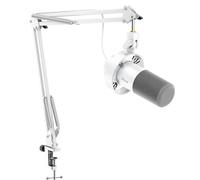 Fifine Microfono Podcast Professionale con Asta, Kit Bianco Brazo Boom, XLR/USB per PC/Mixer, Microfono Gaming con Jack 3.5mm - K688CTW