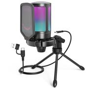 FIFINE Microfono USB da gioco per PC PS5, microfono a condensatore RGB con pulsante Tap-to-Mute, supporto antiurto, filtro anti-pop, controllo del guadagno per streaming, podcast, discord, Twitch