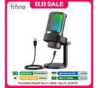 FIFINE Microfono USB per la registrazione e lo streaming su PC e Mac, uscita cuffie e pulsante Touch-Mute, microfono con 3 modalità RGB -A8