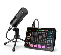 FIFINE Set di apparecchiature audio per podcast di gioco, set di mixer RGB streaming con microfono vocale dinamico XLR, kit di registrazione vocale con dimmer volume, controllo individuale, muto,