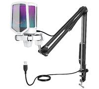 FIFINE USB Microfono Kit per PC Gaming PS5, RGB Microfono a Condensatore da Tavolo con Pulsante di Silenziamento, Filtro Anti-Pop e Supporto Antiurto per Streaming Podcasting Youtube Podcast