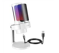 FIFINE USB Microfono per PC Gaming PS4 PS5, RGB Microfono a Condensatore per Streaming, Podcasts, con Controllo RGB, Tocco Muto, Jack per Cuffie e Filtro Anti-Pop