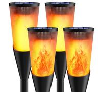 FIFlying Lampade Solari da Giardino, 4 Pezzi 12 LED Fiamma Luci Solari Esterno IP65 Impermeabile, 2 Modalità Solare Torcia Luce con Effetto Fiamma per Giardino, Cortile, Vialetto, Prato, Patio
