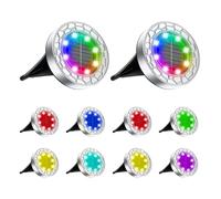FIFlying 10 pezzi Luci Solari da Giardino, 8 LED Lampade Solari da Terra, Acciaio Inossidabile RGB Multicolore Faretti Sepolti Solari a LED da Esterno, per Prato, Vialetto, Marciapiede, Patio