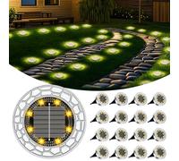 FIFlying 16 pezzi Luci Solari da Giardino, 8 LED Lampade Solare da Terra, Acciaio Inossidabile Bianco Caldo Faretti Sepolta Solari a Led da Esterno, per Prato, Vialetto, Marciapiede, Patio