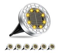 FIFlying 6 pezzi Luci Solari da Giardino, 8 LED Lampade Solare da Terra, Acciaio Inossidabile Bianco Caldo Faretti Sepolta Solari a Led da Esterno, per Prato, Vialetto, Marciapiede, Patio