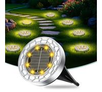 FIFlying 6 pezzi Luci Solari da Giardino, 8 LED Lampade Solare da Terra, Acciaio Inossidabile Bianco Caldo Faretti Sepolta Solari a Led da Esterno, per Prato, Vialetto, Marciapiede, Patio