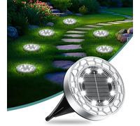 FIFlying 6 pezzi Luci Solari da Giardino, 8 LED Lampade Solare da Terra, Acciaio Inossidabile Bianco Freddo Faretti Sepolta Solari a Led da Esterno, per Prato, Vialetto, Marciapiede, Patio