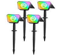 FIFlying Faretti Solari da Esterno 4 Pezzi, 12 LED Faretti Solari a LED da Esterno, 8 Modalità IP67 Impermeabile Lampade da Giardino per Cortile, Patio, Vialetto, Alberi - Multicolore