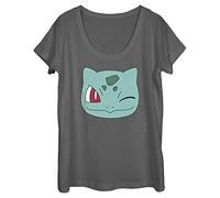 Fifth Sun Bulbasaur Viso T-Shirt, Antracite, M Donna
