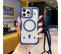 FIFTHAVE Cinturino magnetico per iPhone 16 Plus, con nastro, compatibile con Magsafe, con cordino per cellulare per iPhone 16 Plus, collana in silicone resistente, blu