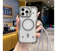 FIFTHAVE Cinturino magnetico per iPhone 16 Plus, con nastro, compatibile con Magsafe, con cordino per cellulare per iPhone 16 Plus, collana in silicone resistente, grigio