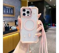 FIFTHAVE Cinturino magnetico per iPhone 16 Plus, con nastro, compatibile con Magsafe, con cordino per cellulare per iPhone 16 Plus, collana in silicone resistente, rosa