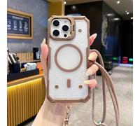 FIFTHAVE Cinturino magnetico per iPhone 16 Pro Max con nastro, compatibile con Magsafe, custodia per cellulare con cordino per iPhone 16 Pro Max Necklace silicone robusta cover marrone