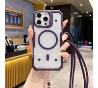FIFTHAVE Custodia magnetica per iPhone 16 Pro Max con cinturino, compatibile con Magsafe, custodia per cellulare con cordino per iPhone 16 Pro Max Necklace silicone robusta cover viola
