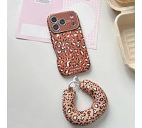 FIFTHAVE Custodia per iPhone 17, con nastro, leopardato, per iPhone 17, design estetico, da donna, con motivo leopardato, in morbido TPU, resistente agli urti, arancione